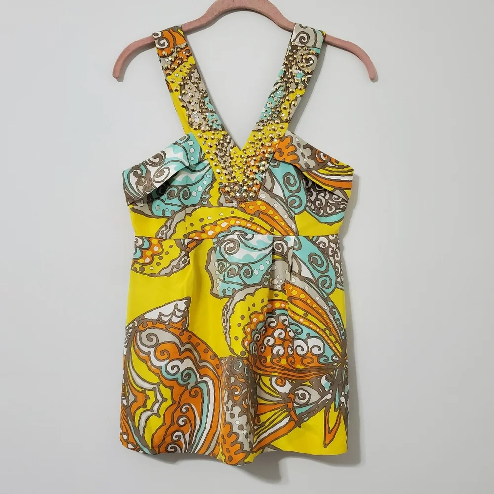 Kate Spade Jana Beaded Silk Sleeveless V-Neck Top Size 0